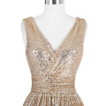 Kate Kasin Ärmelloses V-Ausschnitt Golden Shining Sequined Lange Abendkleid KK000199-1